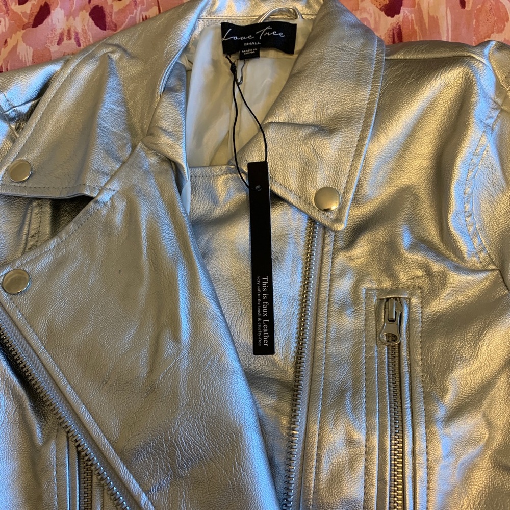 Silver faux leather jacket NWT
